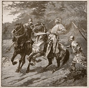 Kuningas Richardin pidätys, kuvitus Cassells Illustrated History of Englandista (seepiakuva) tekijältä English School