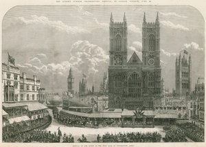 Kuningatar Victorian saapuminen Westminster Abbeyn länsiovelle tekijältä English School