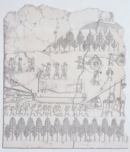 Austen Henry Layard (1817-94) julkaisi Austen Henry Layardin (1817-94) assyrialaiset siirtämässä siivellistä härkää rekillä Ninivestä ja sen jäännöksistä tekijältä English School
