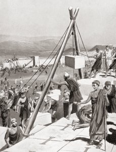 Ateenalaiset jälleenrakentamassa kaupunkiaan Themistokleen ohjauksessa persialaisten Kreikan hyökkäyksen jälkeen, noin 479 eKr., Hutchinsonin kansojen historiasta, pub.1915 tekijältä English School
