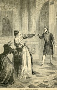 Don Miguelin hyökkäys hänen siskoaan vastaan, otettu Cassells Illustrated History of Englandista, 18571858 tekijältä English School