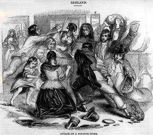 Hyökkäys perunakauppaan Irlannissa, n. 1845 tekijältä English School