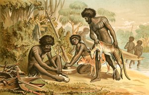 Australian aboriginaalit valmistelevat ateriaa tekijältä English School