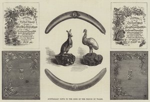 Australian lahjat Walesin prinssin pojille (kaiverrus) tekijältä English School