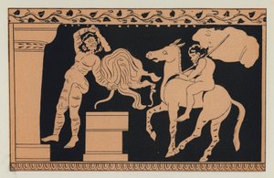 Bacchus ja Xanthias (värilitografia) tekijältä English School