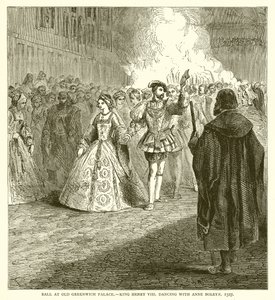 Juhla Old Greenwichin palatsissa. - Kuningas Henrik VIII tanssii Anne Boleynin kanssa, 1527 tekijältä English School