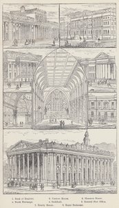 Bank of England, Custom House, Mansion House, Stock Exchange, Guildhall, General Post Office, Trinity House, Royal Exchange (kaiverrus) tekijältä English School