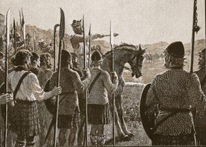 Bannockburn: Bruce arvioi joukkojaan ennen taistelua, kuvitus Cassells Illustrated History of Englandista (seepiakuva) tekijältä English School