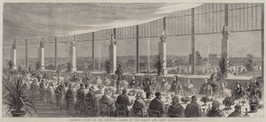 Sir Joseph ja Lady Paxton pitävät juhlat Crystal Palacessa (kaiverrus) tekijältä English School
