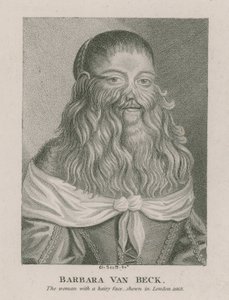Barbara Van Beck, nainen, jolla on karvainen kasvo, esitetty Lontoossa, 1668 tekijältä English School