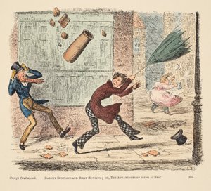 Barney Buntline ja Billy Bowling; tai Merellä olemisen edut, pub. 1835 (käsinvärinen kaiverrus) tekijältä English School