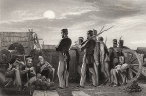 Battery at Lucknow, puolustajat näkemässä, "Intian kapinan historiasta" tekijältä English School