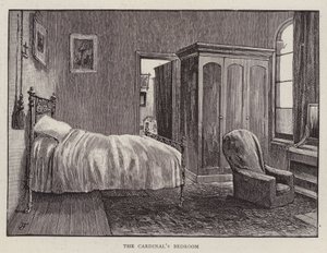 Henry Edward Manningin, englantilaisen katolisen kardinaalin ja Westminsterin arkkipiispan makuuhuone (litho) tekijältä English School