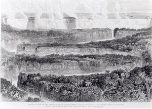 Lintuperspektiivistä näkymä Sambesin suuriin kaihiin (Victoria Falls), kertomus näyttelystä Sambesiin ja sen sivujoille, julkaistu 1865 tekijältä English School