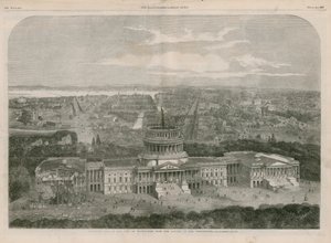 Lintuperspektiivinäkymä Washingtonin kaupunkiin, Capitol etualalla