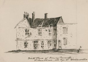 Henry Purcellin syntymäpaikka, St Anns Lane, Old Pye Street, Westminster (muste paperille) tekijältä English School