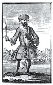 Mustaparta merirosvo, kapteeni Charles Johnsonin teoksesta A General History of ryöstöt ja murhat pahamaineisimpien piraattien, julkaistiin 1724 tekijältä English School