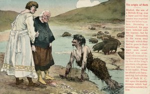 Bladud, legendaarinen brittien kuningas, jonka sanottiin perustaneen Bathin kaupungin (väri litho) tekijältä English School