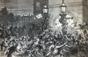 Bread Riot alahuoneen sisäänkäynnillä vuonna 1815 tekijältä English School