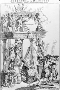 Britannia hädässä horjuvan kankaan alla raskaalla kuormalla, noin 1756 tekijältä English School