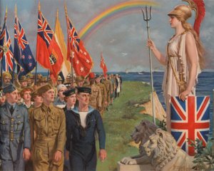 Ison-Britannian ja Imperiumin sotilashenkilöstö ja siviilihenkilöt, jotka osallistuivat sotatoimiin Britannian edessä (värilitho) tekijältä English School