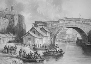 Les tropes britàniques desembarquen a la porta oest de Ching Keang durant les guerres de l