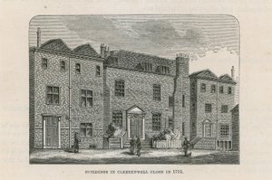 Clerkenwellin rakennukset Close vuonna 1791 tekijältä English School