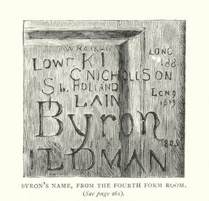 Byronin nimi, neljännen luokan huoneesta (kaiverrus) (kaiverrus) tekijältä English School