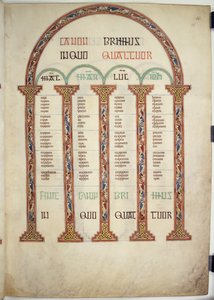 Canon Table, kuvitus "Lindisfarne Gospelsista", 710-21 (vellum) tekijältä English School