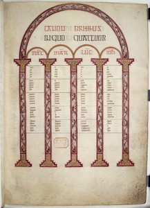Canon Tables, kuvitus "Lindisfarne Gospelsista", 710-21 (vellum) tekijältä English School