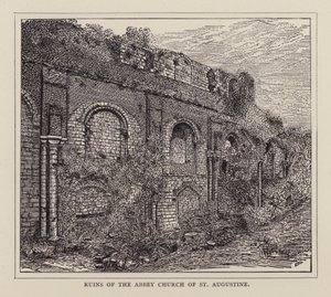 Canterbury: Pyhän Augustinuksen luostarikirkon rauniot (litho) tekijältä English School