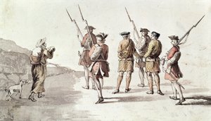 Kapinallisen vangitseminen, Simon Fraser, Lord Lovat (1667?-1747) (akvarelli paperille) tekijältä English School