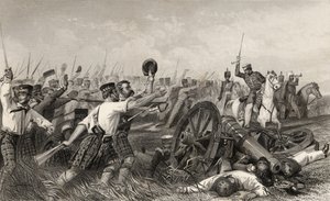 Charge of the Highlanders ennen Cawnporea kenraali Havelockin johdolla, vuonna 1858 julkaistusta The History of the Indian Mutinysta tekijältä English School