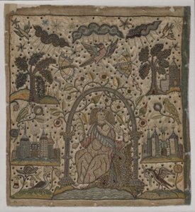 Hyväntekeväisyyttä kaaren alla, n. 1640 (silkki, metallilangat ja kiilot satiinilla) tekijältä English School