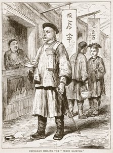 Kiinalainen myy Peking Gazettea, kuvitus Cassellin Englannin kuvitetusta historiasta tekijältä English School