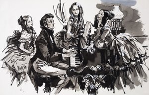 Chopin ja naispuolisia ihailijoita (guassi paperille) tekijältä English School