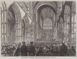 Kuorofestivaali Sherborne Abbey -kirkossa torstai viikolla (kaiverrus) tekijältä English School