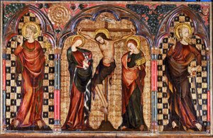 Kristus Pyhän Marian ja Johannes Kastajan ympäröimänä, ristiinnaulitsemisalttarin keskiosasta (tempera puulle). tekijältä English School