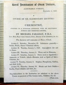 Michael Faraday (1778-1829) joulukäsikirja kuudelle kemian alkeisluennolle, 3. joulukuuta 1827 tekijältä English School