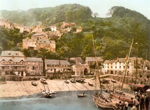 Clovelly Harbour (käsin värjätty kuva) tekijältä English School
