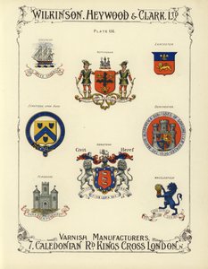 Brittiläisten kaupunkien vaakunat (chromolitho) tekijältä English School