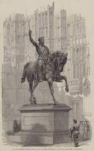Richard Coeur de Lionin kolossaalinen patsas, Baron Marochetti, vanhassa palatsipihassa, Westminster (kaiverrus) tekijältä English School