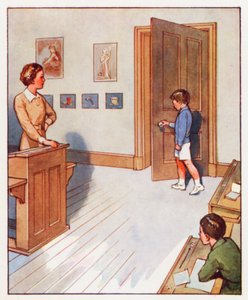 Komennot: Kävele ovelle ja sulje se (värillinen litografia). tekijältä English School