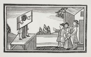 Tuomittu seisomaan yhden tunnin tai useamman pillerin ääressä, kuvitus John Ashtonin pubista Chap-books of the Eightenth Century. 1882 tekijältä English School