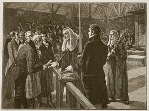 Parlamenttitalojen välinen konferenssi, 1835, kuvitus Cassells Illustrated History of Englandista (seepiakuva) tekijältä English School