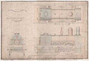 Rakennuspiirustus, 0-4-2 veturi ja R. ja W. Hawthorn and Co:n tarjous Stanhope and Tyne Railway Co:lle tekijältä English School