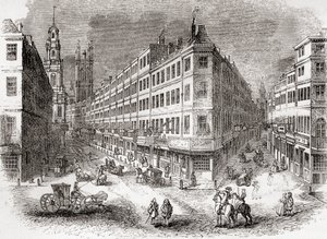 Cornhill, The Exchange ja Lombard Street, Lontoo, Englanti 1800-luvun puolivälissä, Vanhasta Englannista: Kuvamuseo, pubi. 1847 tekijältä English School