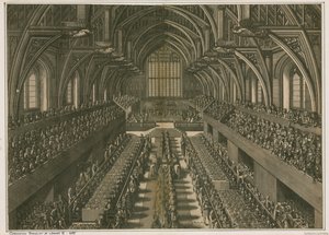 James II:n kruunajaiset 1685 Westminster Hallissa Lontoossa tekijältä English School
