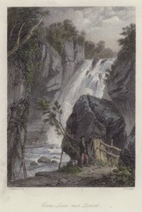 Corra Linn, lähellä Lanarkia, Skotlanti (värillinen kaiverrus) tekijältä English School