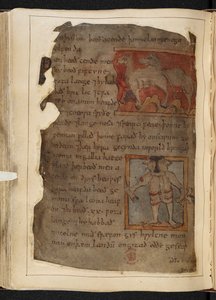 Puuvilla MS Vitellius A XV f.101v, Beowulf, Nowell Codexista (muste pergamentille) tekijältä English School